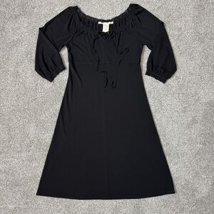 Max Studio Dress Womens Medium Black A-Line Boho Lace Trim 3/4 Sleeve Made USA